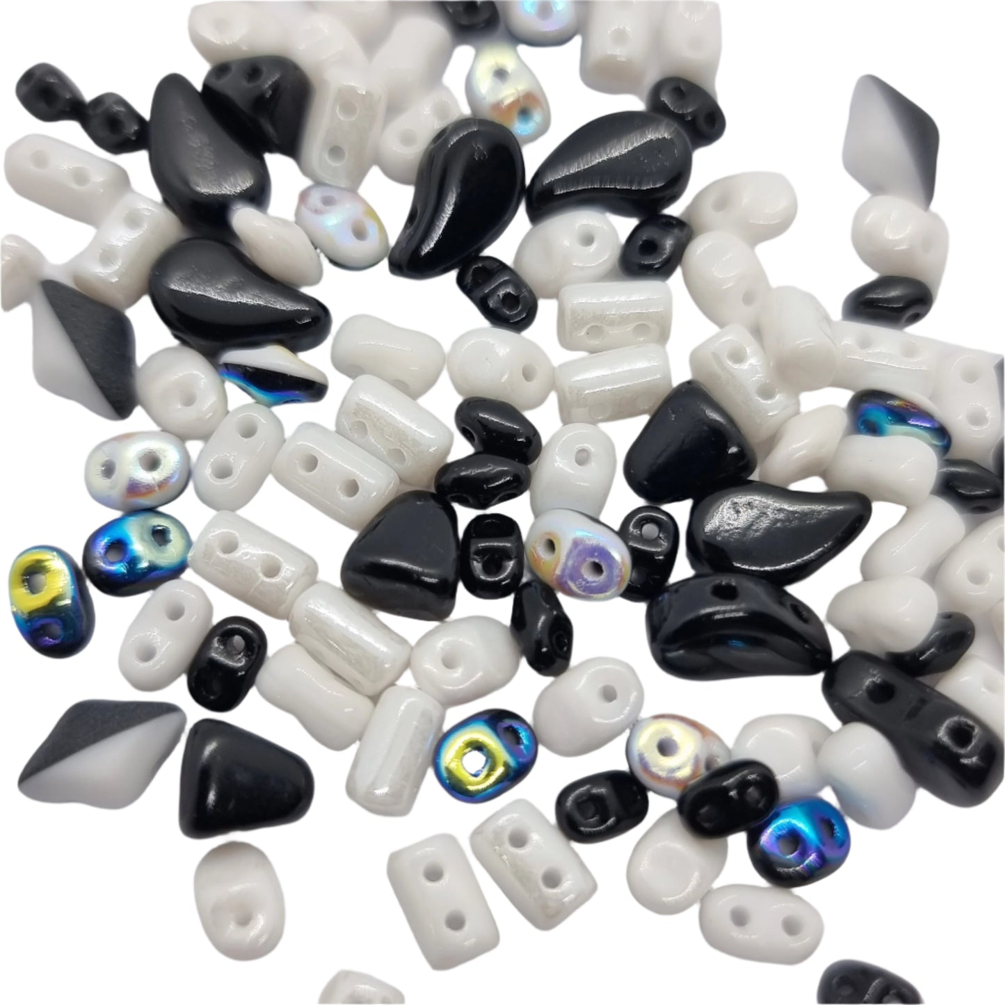 10g Assorted Czech Shape Black/White Beads