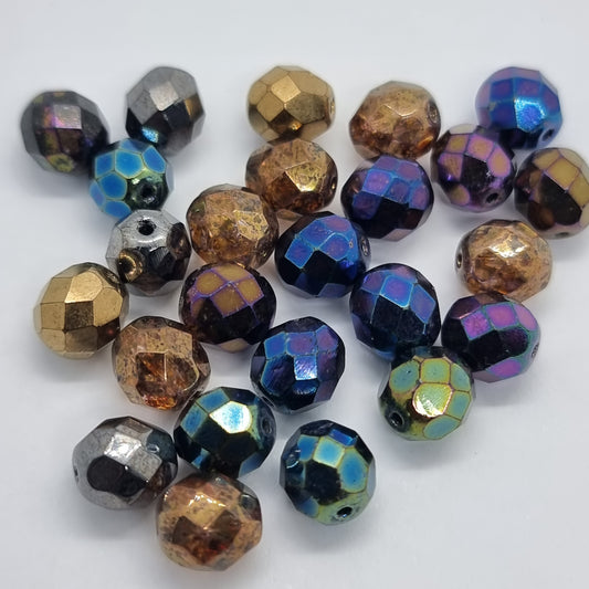 8mm Heavy Metals Czech Firepolish Beads