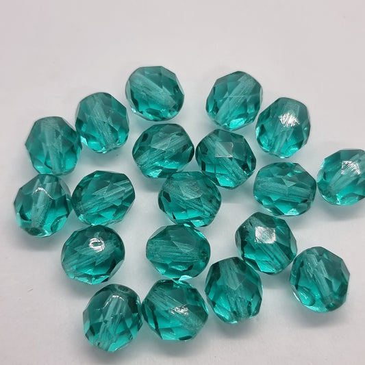 8mm Aqua Czech Firepolish Beads