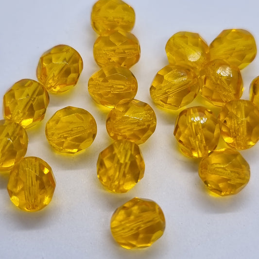 8mm Amber Czech Firepolish Beads