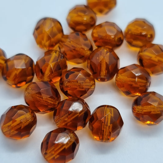 8mm Topaz Czech Firepolish Beads
