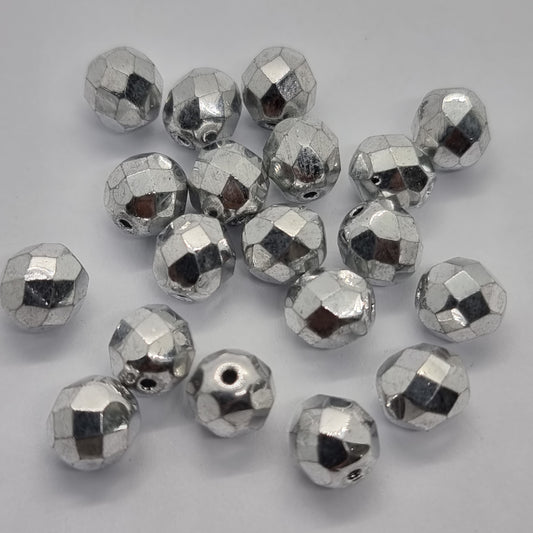 8mm Bright Silver Czech Firepolish Beads