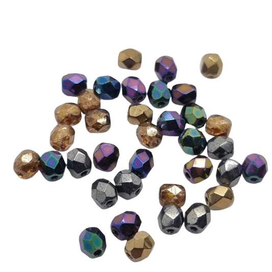 4mm Heavy Metals Czech Fire-Polish Beads