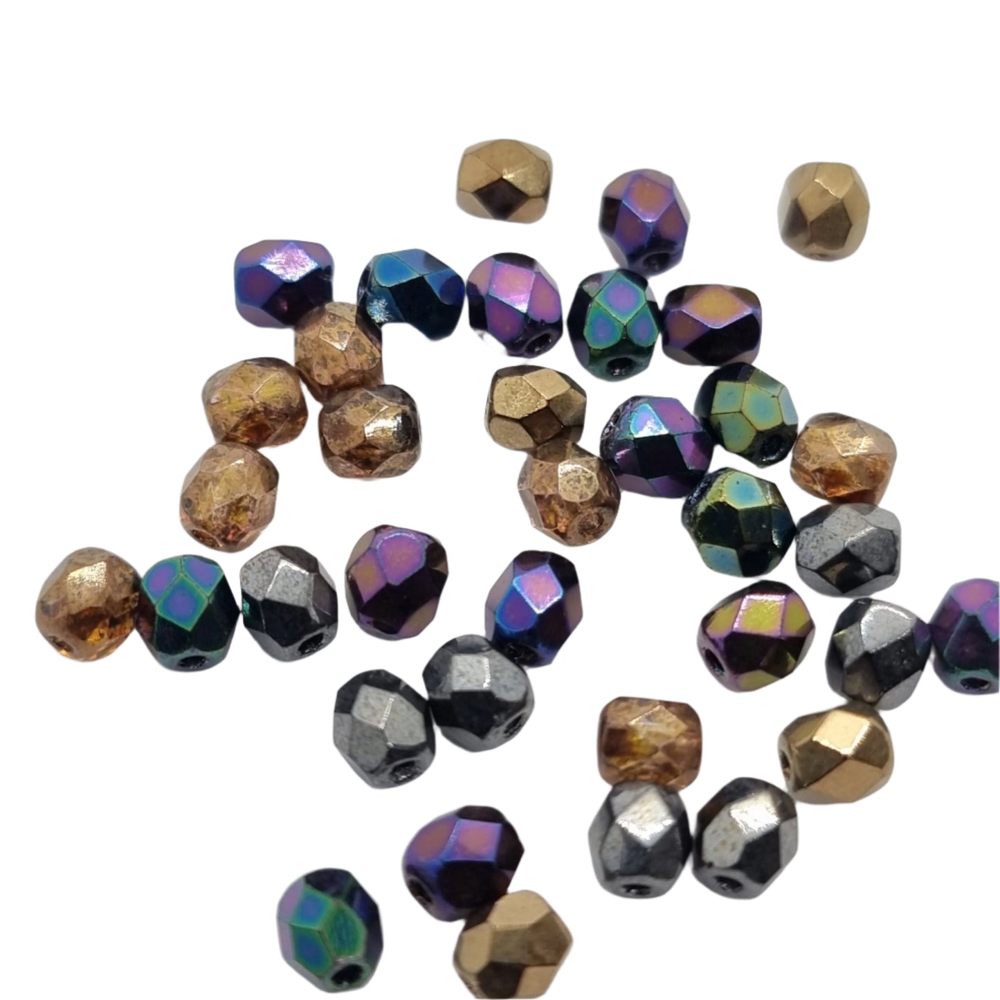 4mm Heavy Metals Czech Fire-Polish Beads