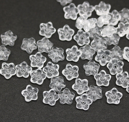 50pc Czech Clear Flower Cup Beads