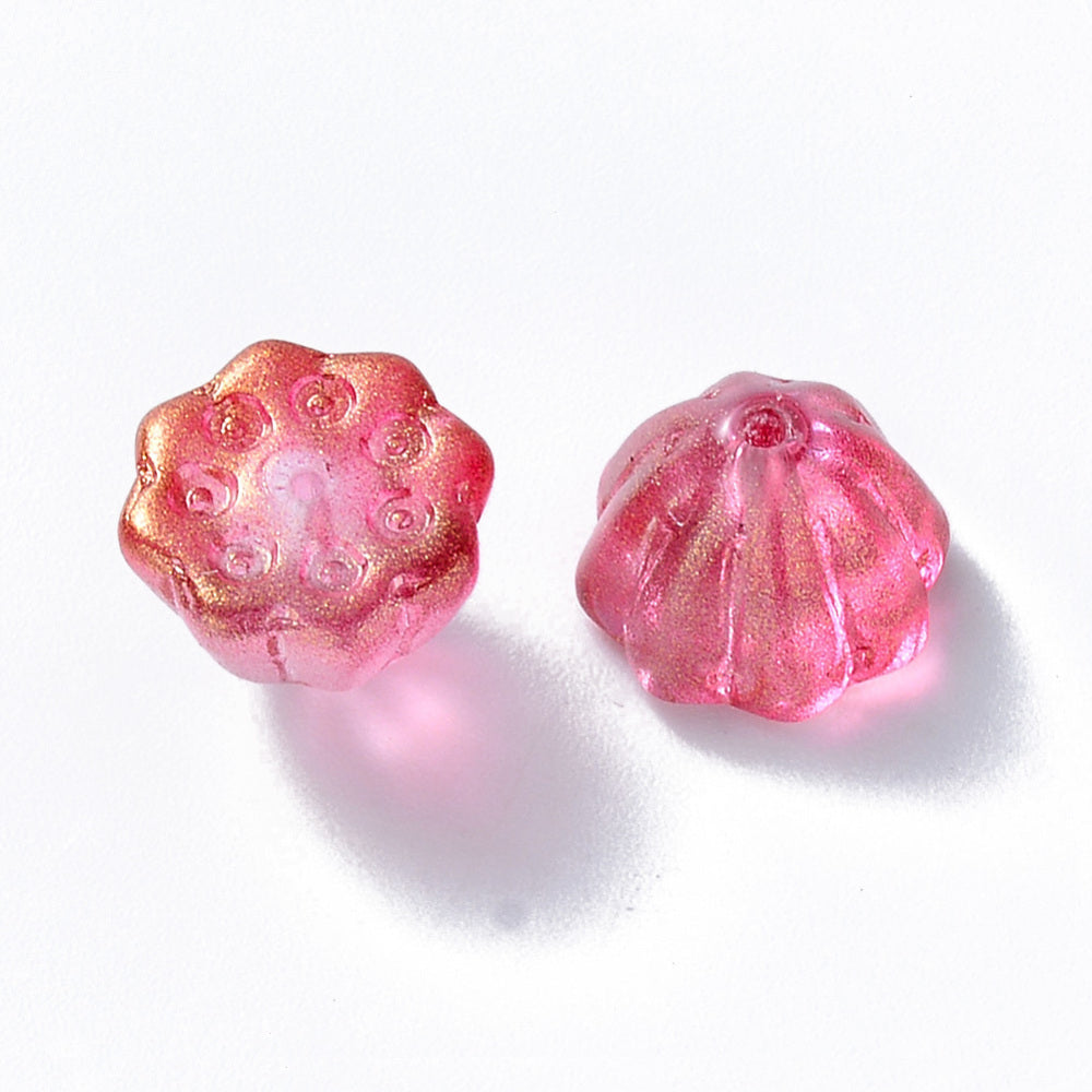 10pc Glittery Pink Lotus Pod Beads