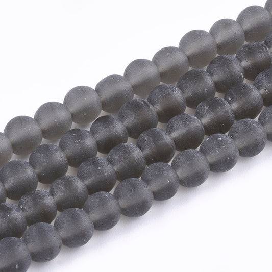 6mm Grey Frosted Glass Beads