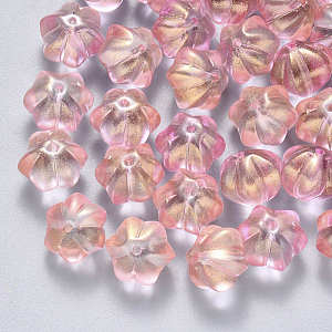 10pc Two Tone Glitter Pink Glass Beads