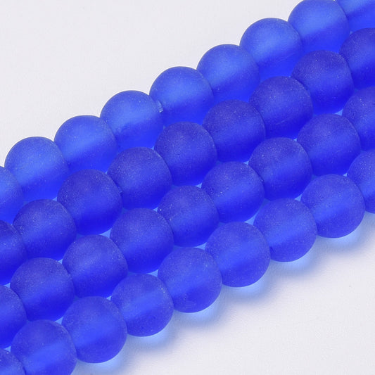6mm Blue Frosted Glass Beads