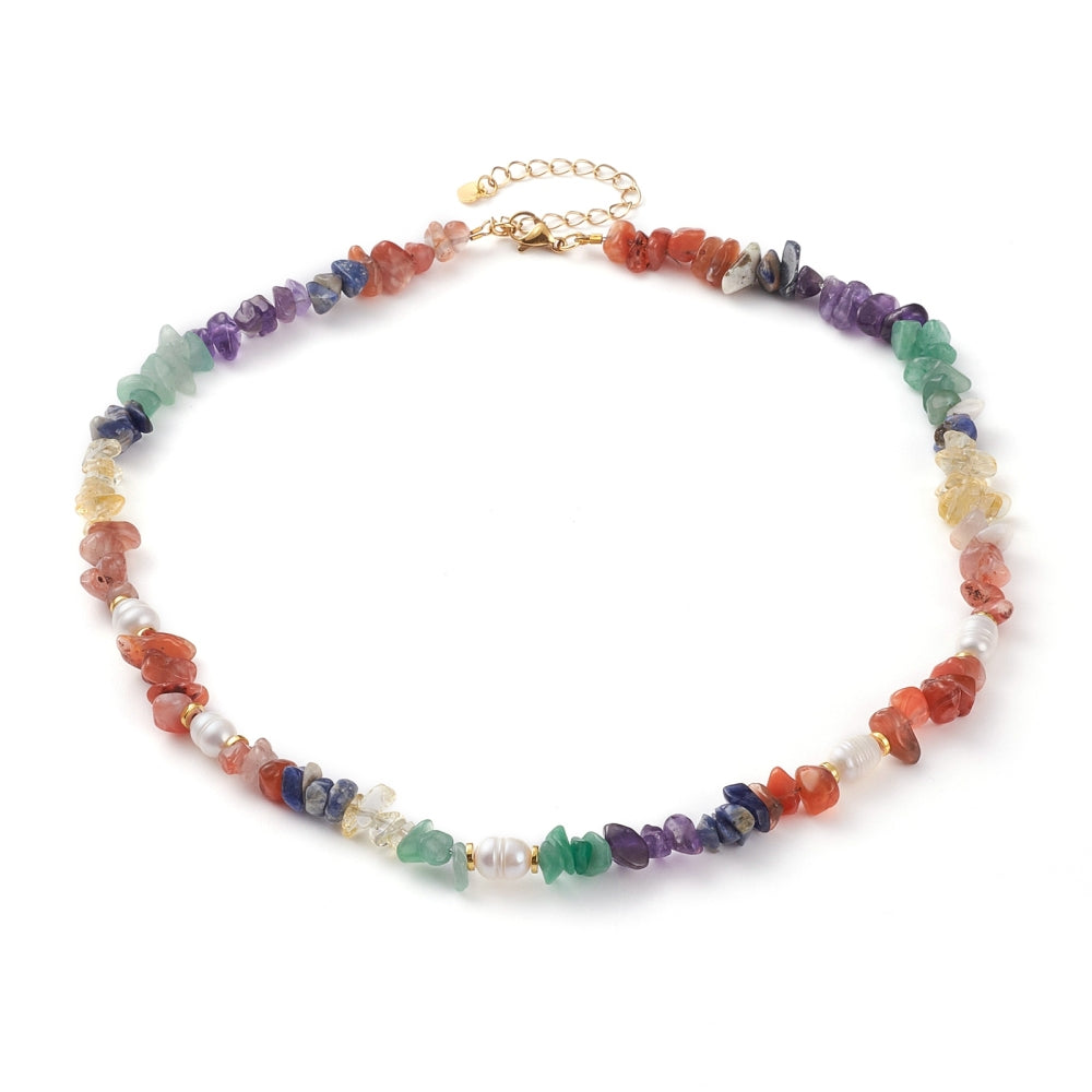 Chakra Gemstone and Pearl Necklace