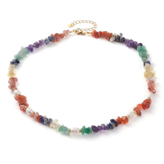 Chakra Gemstone and Pearl Necklace