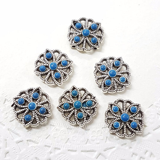 6pc Blue Flower Two Hole Connectors