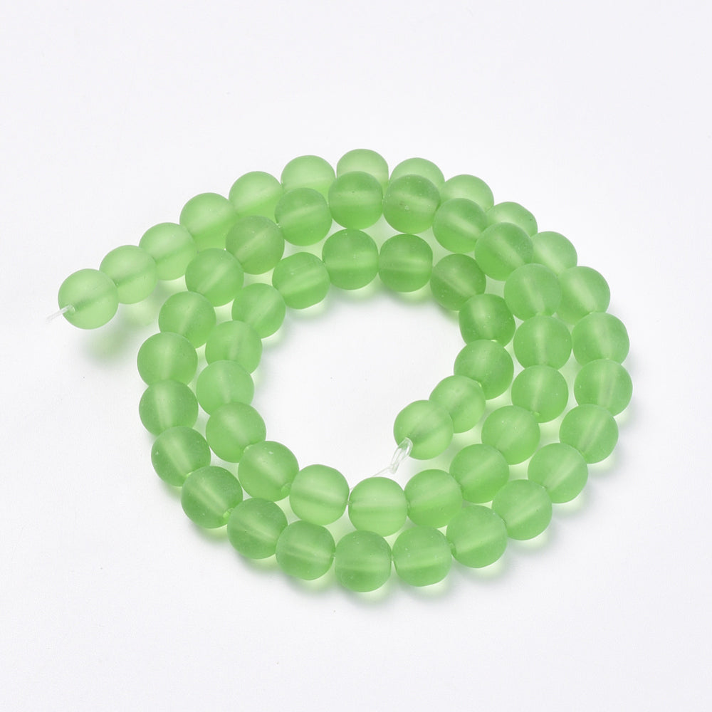 6mm Light Green Frosted Glass Beads