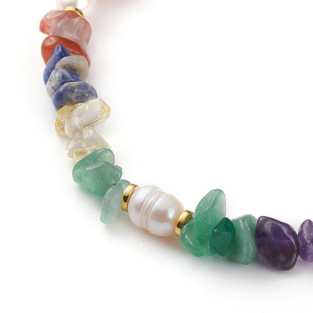 Chakra Gemstone and Pearl Necklace