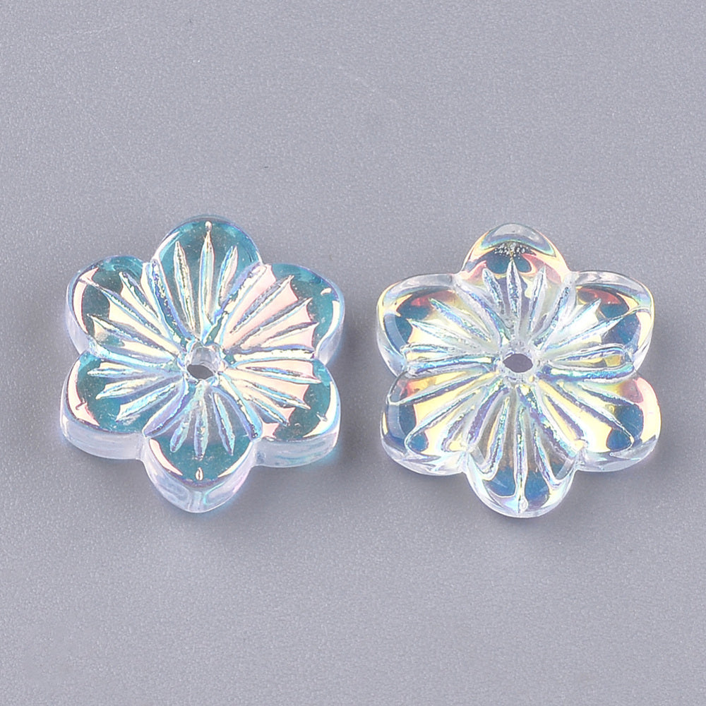 10pc Glass AB Flower Beads