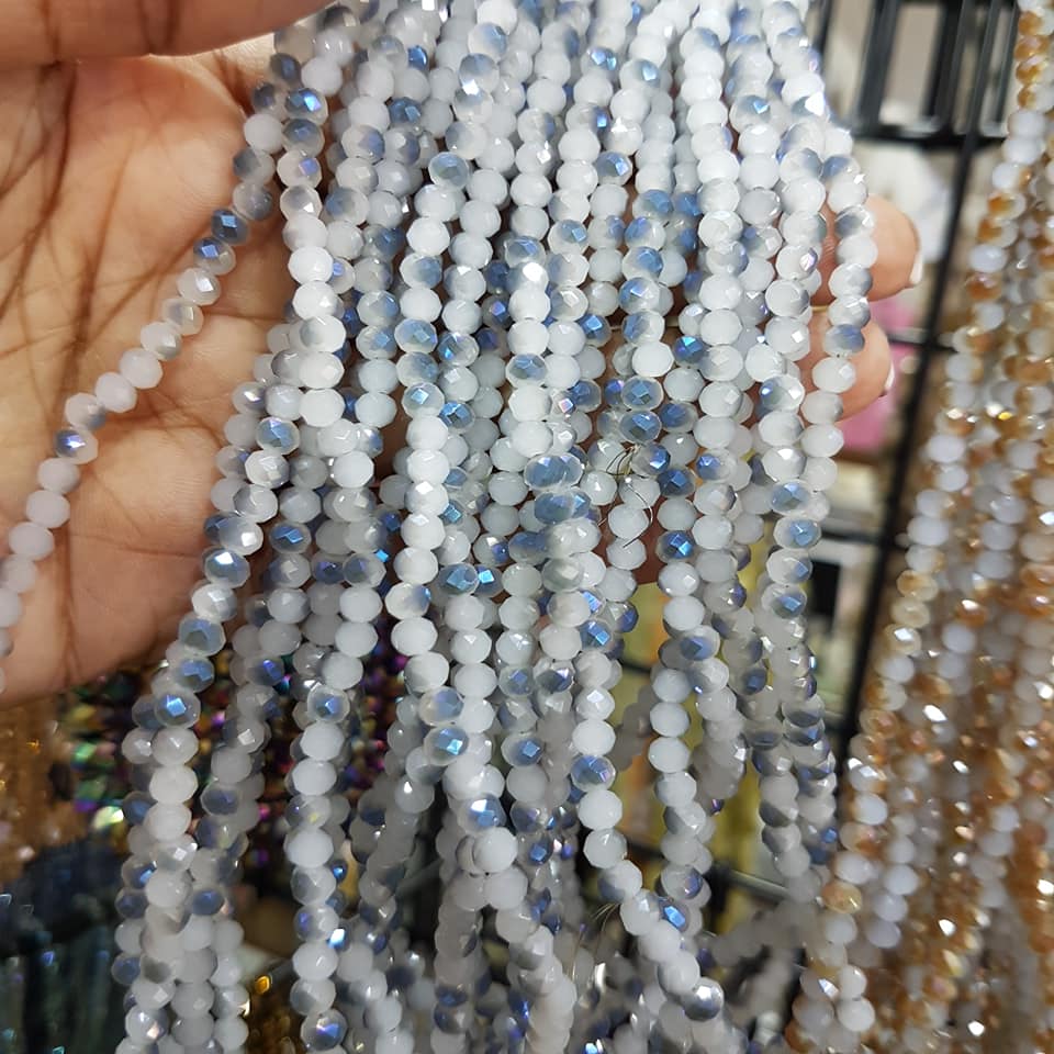 White and Blue Crystal Rondelles