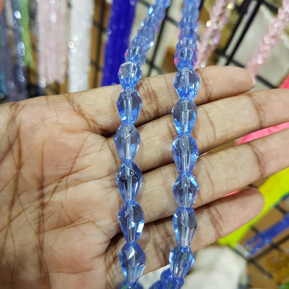 9x6mm Blue Glass Teardrop Beads