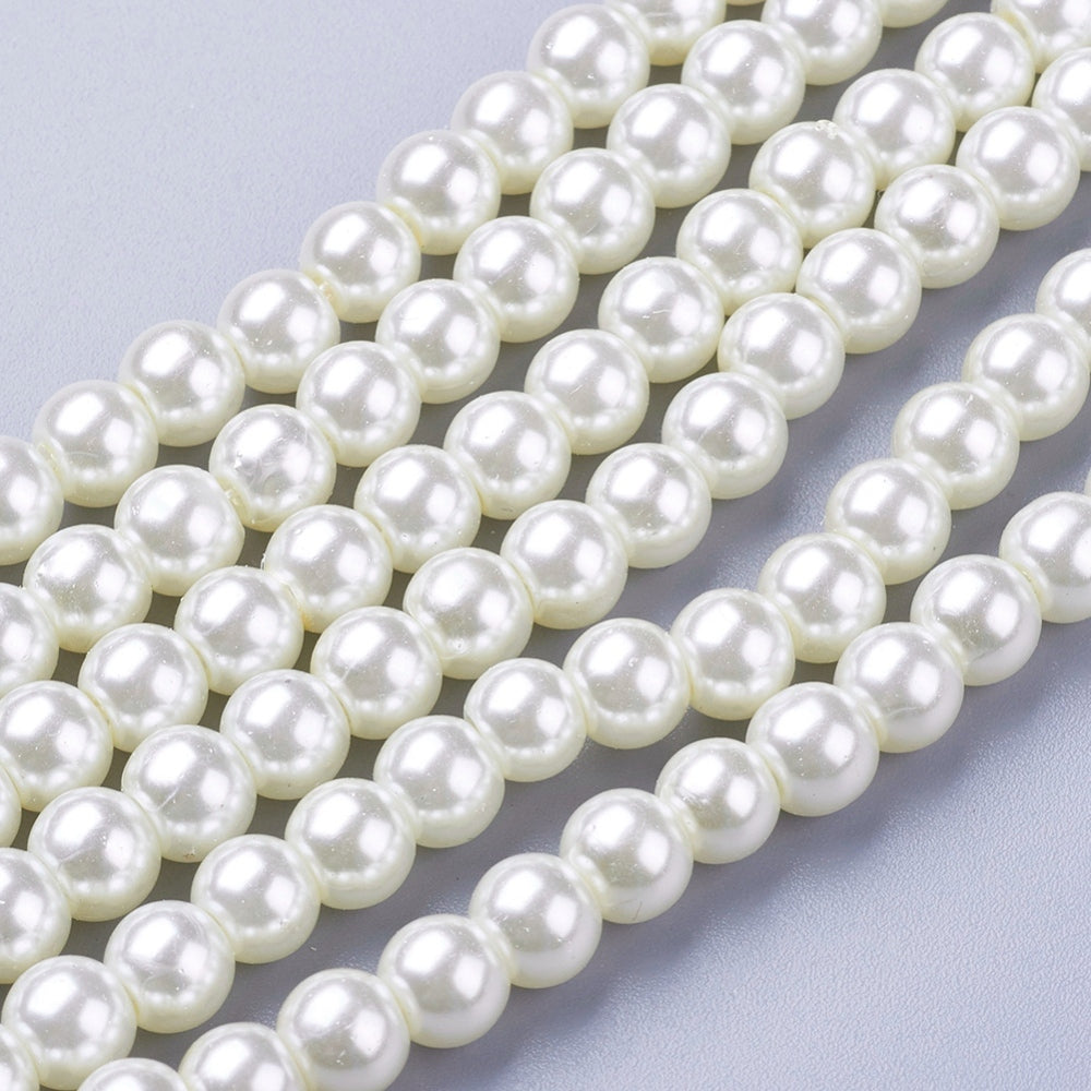 6mm Creamy White Glass Pearls Strand