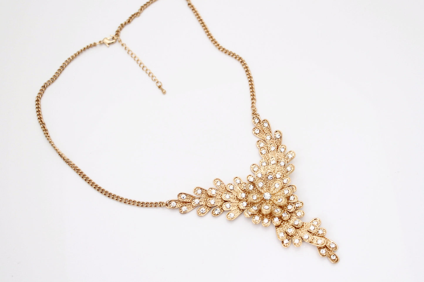 Gold Rhinestone Floral Necklace