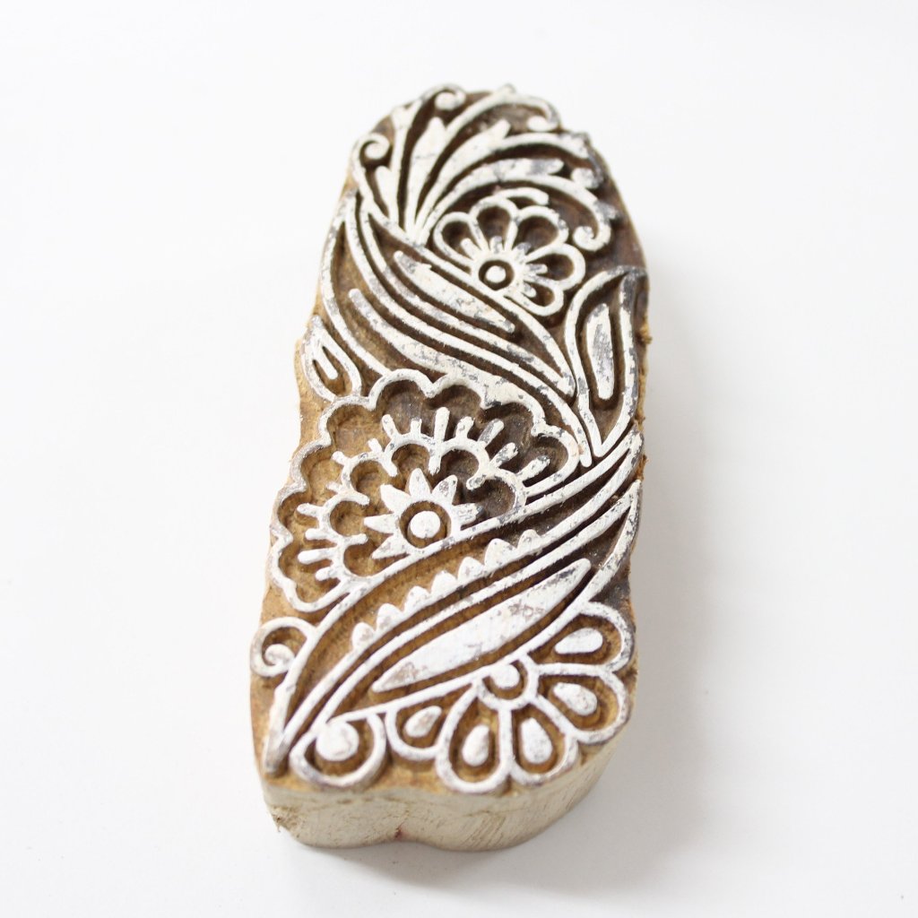 Floral Hand Carved Wooden Block Stamp