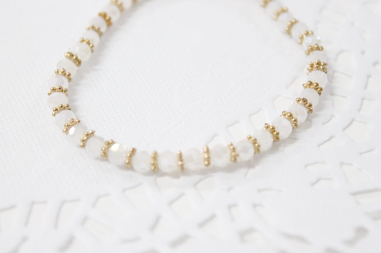 White and Gold Crystal Beaded Bracelet
