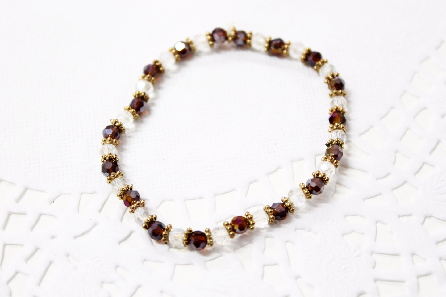 Brown and Crystal Beaded Bracelet