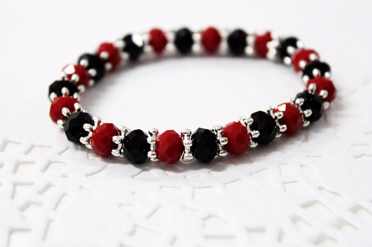 Red and Black Beaded Bracelet