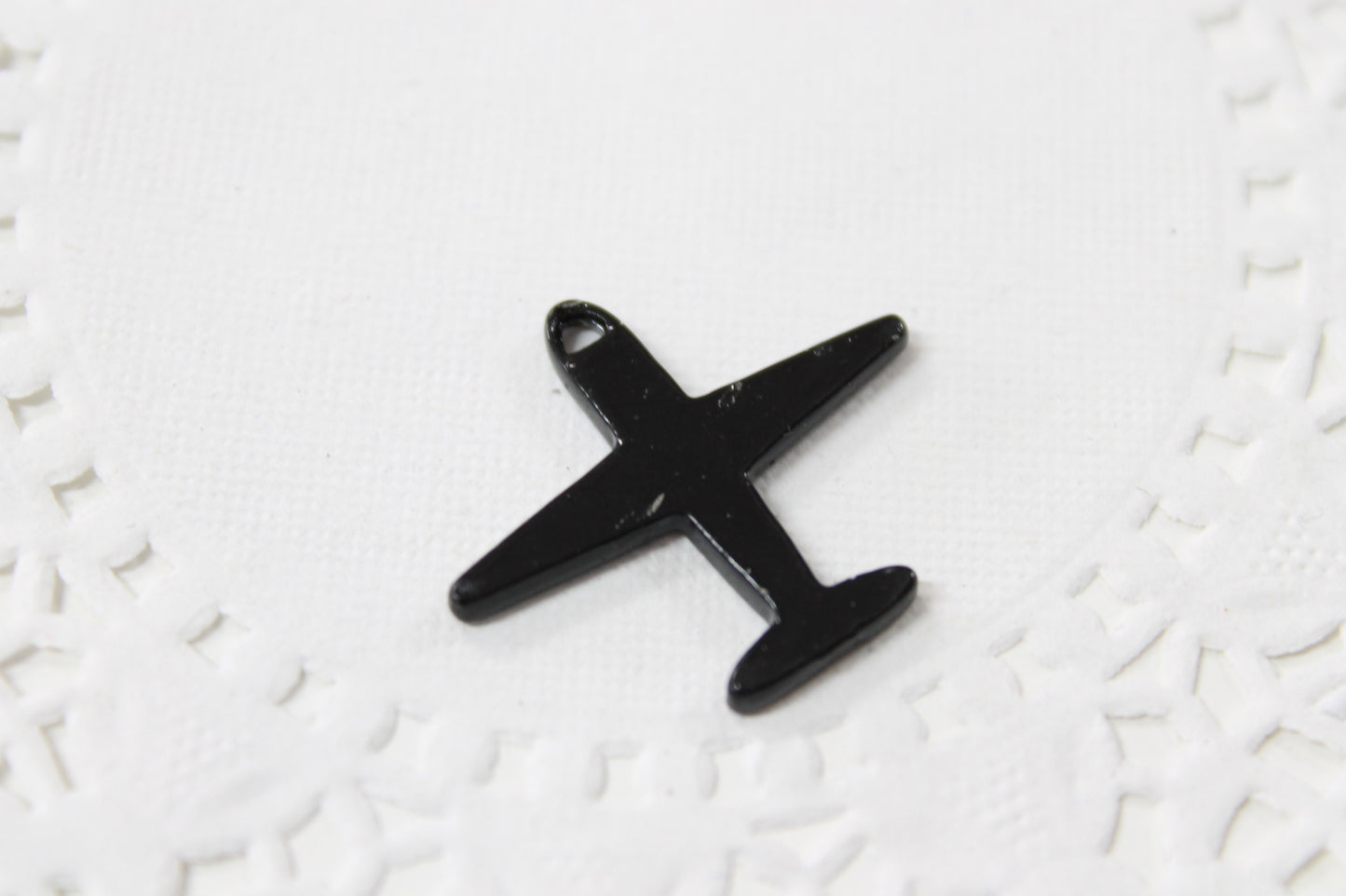Black Enamel Air Plane Charm