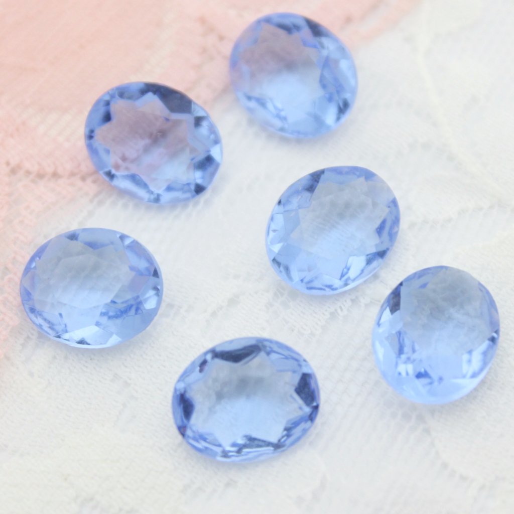 6pc Blue Vintage Czech Table Cut Ovals