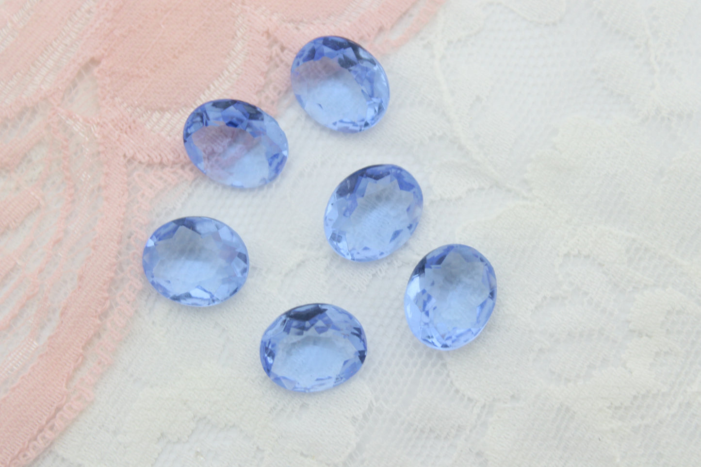 6pc Blue Vintage Czech Table Cut Ovals