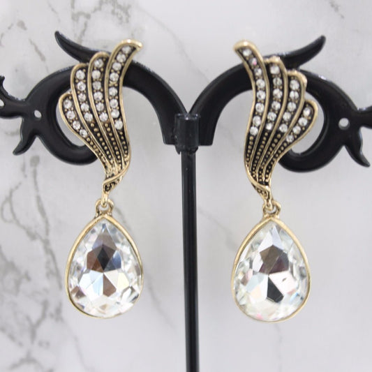 Gold Wing Tear Drop Earrings