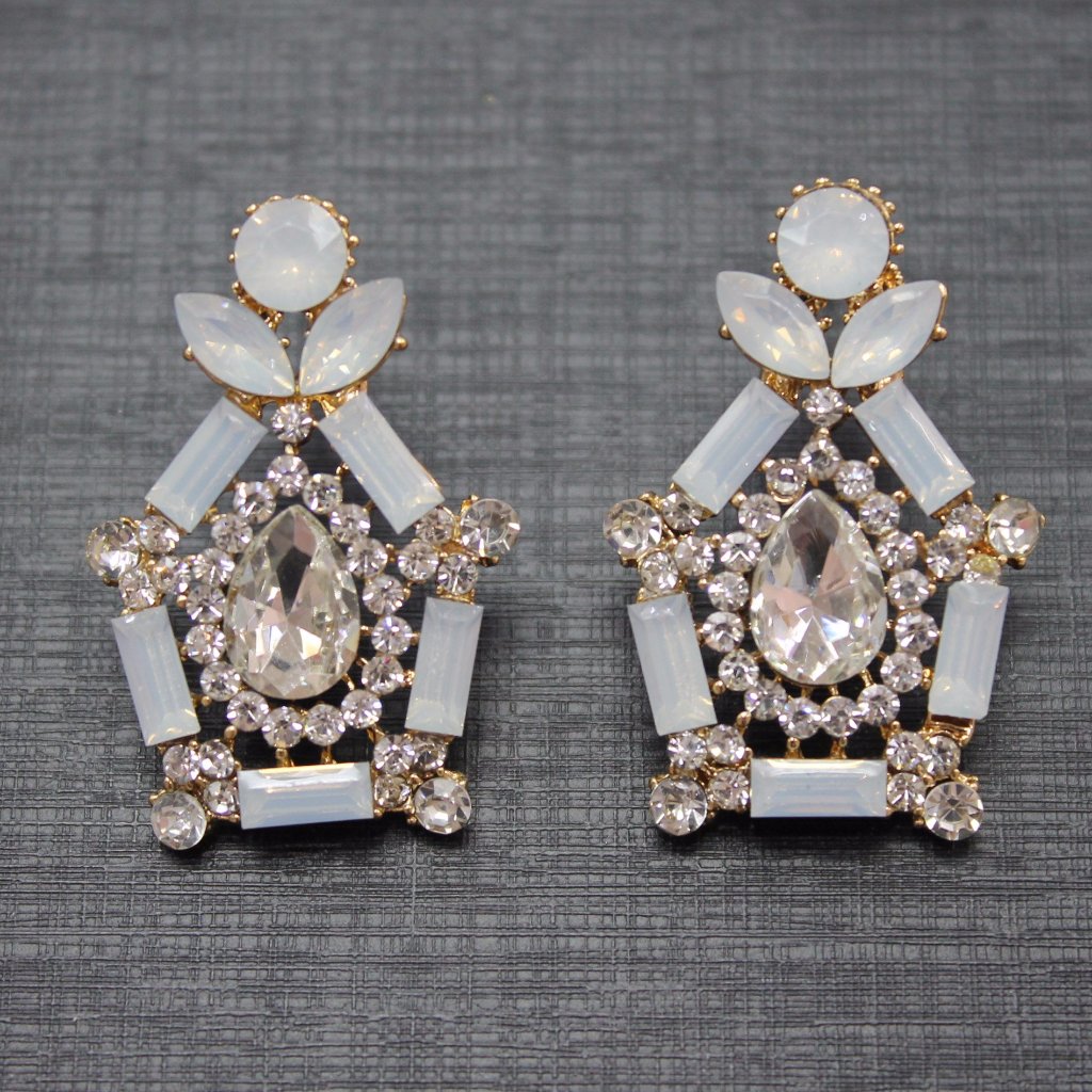 White Opal Rhinestone Earrings