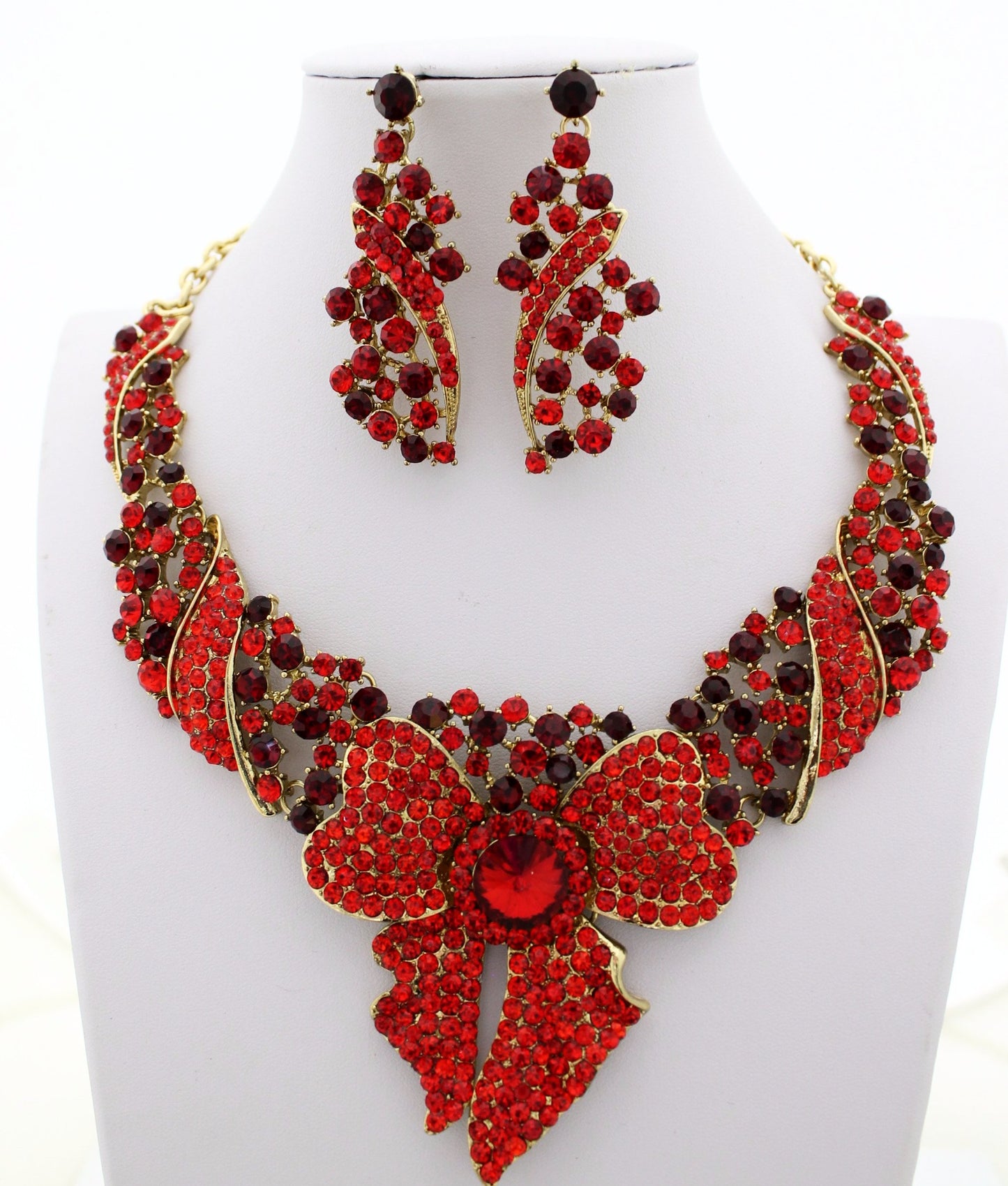 Red Bow Rhinestone Jewellery Set