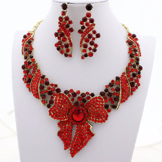 Red Bow Rhinestone Jewellery Set