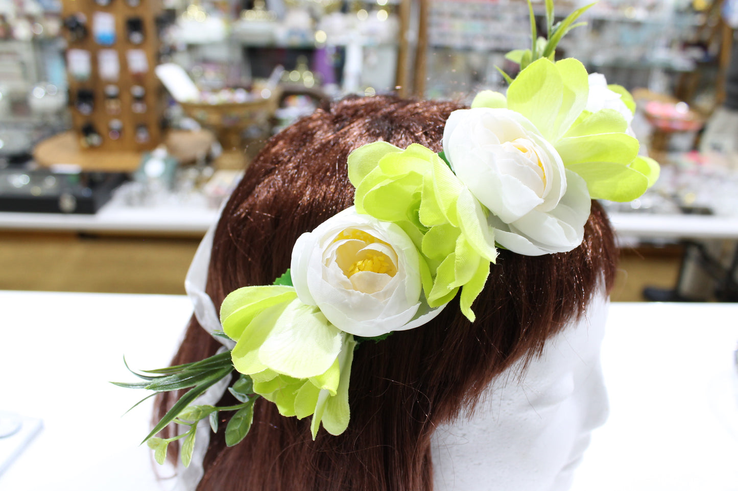 Lime and White Floral Hair Crown