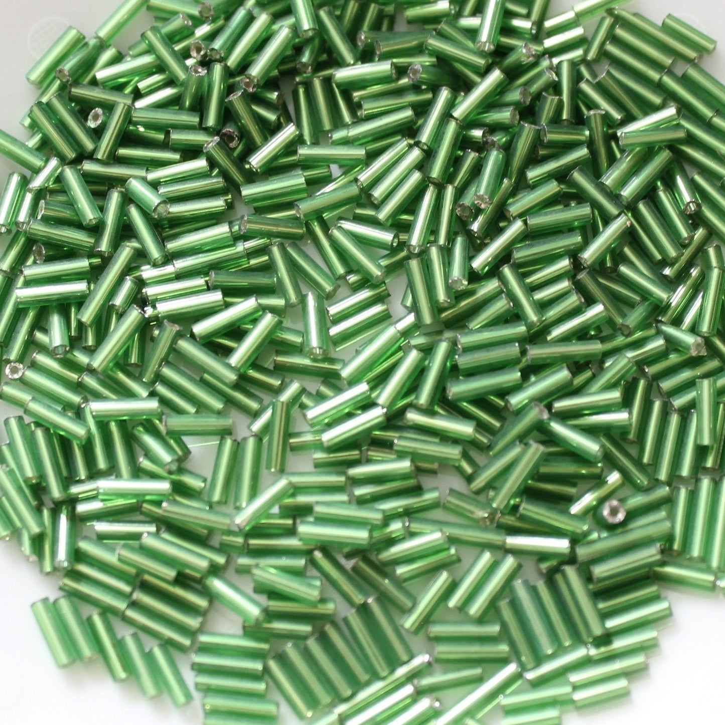15g Silver Lined Green Bugle Beads
