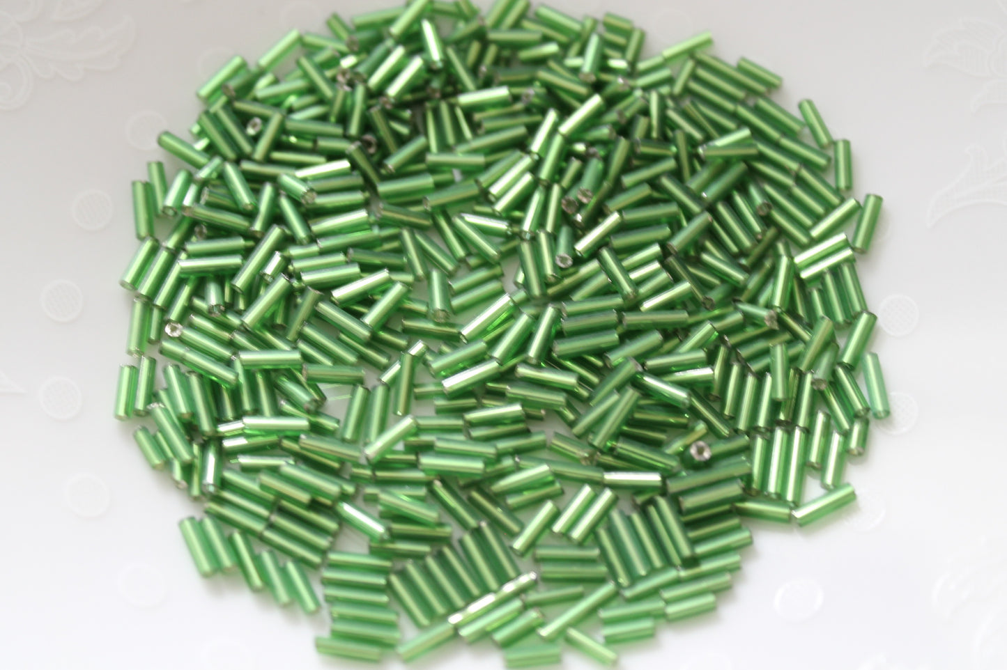 15g Silver Lined Green Bugle Beads
