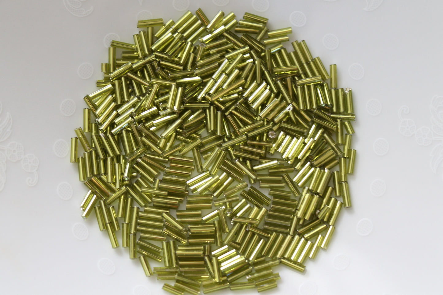 15g Silver Lined Peridot Bugle Beads