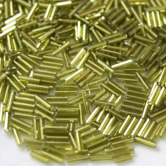 15g Silver Lined Peridot Bugle Beads