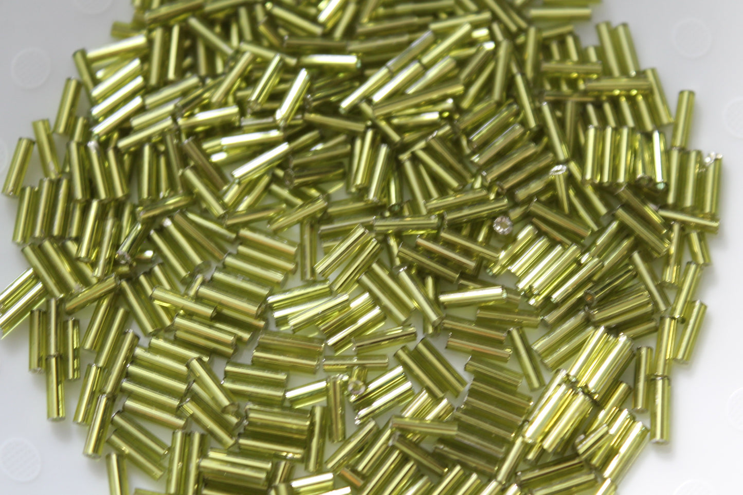 15g Silver Lined Peridot Bugle Beads