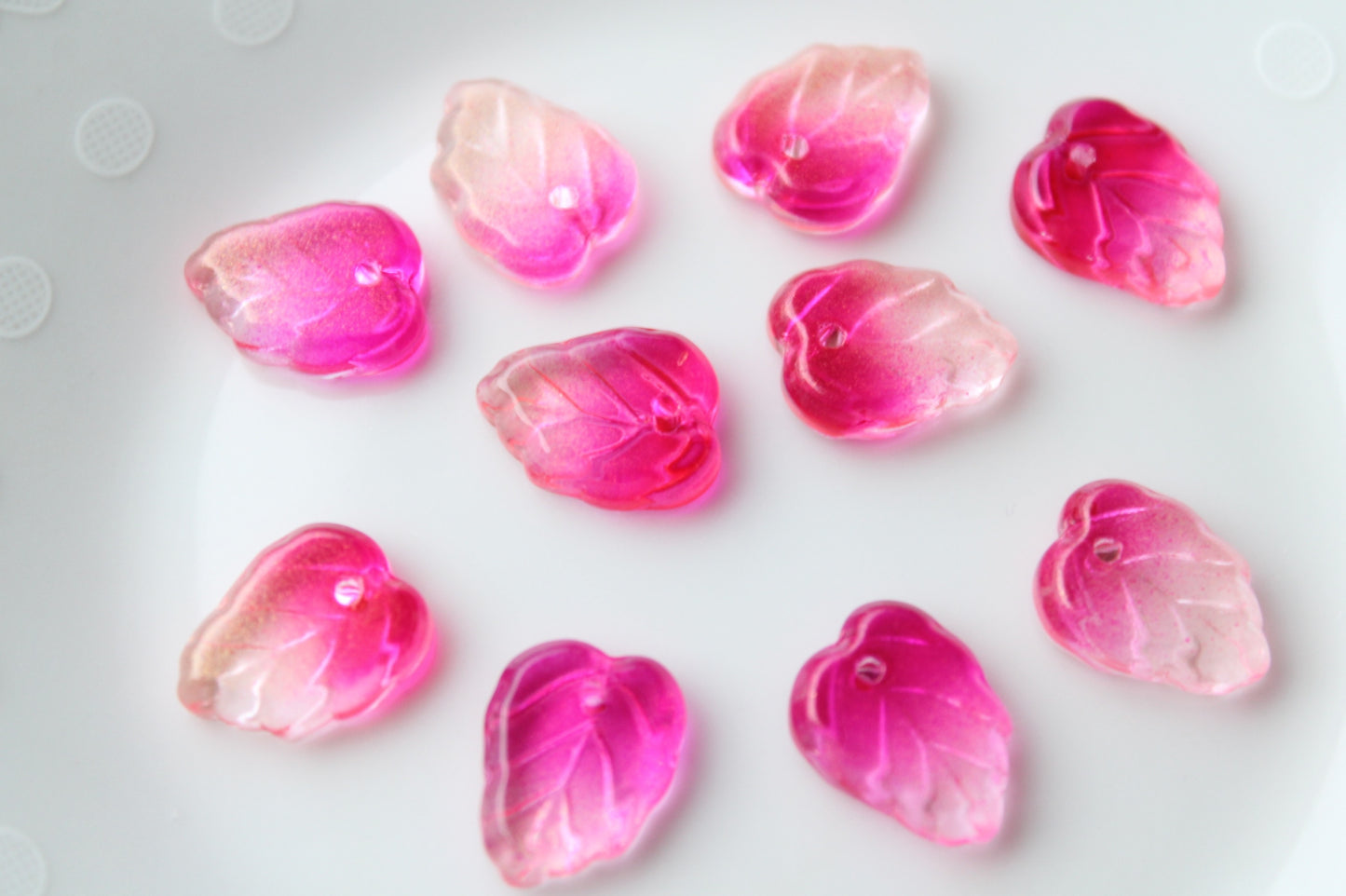 10pc Two Tone Pink Glass Leaves