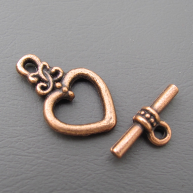 5 Sets Heart Toggle Clasp Antique Copper