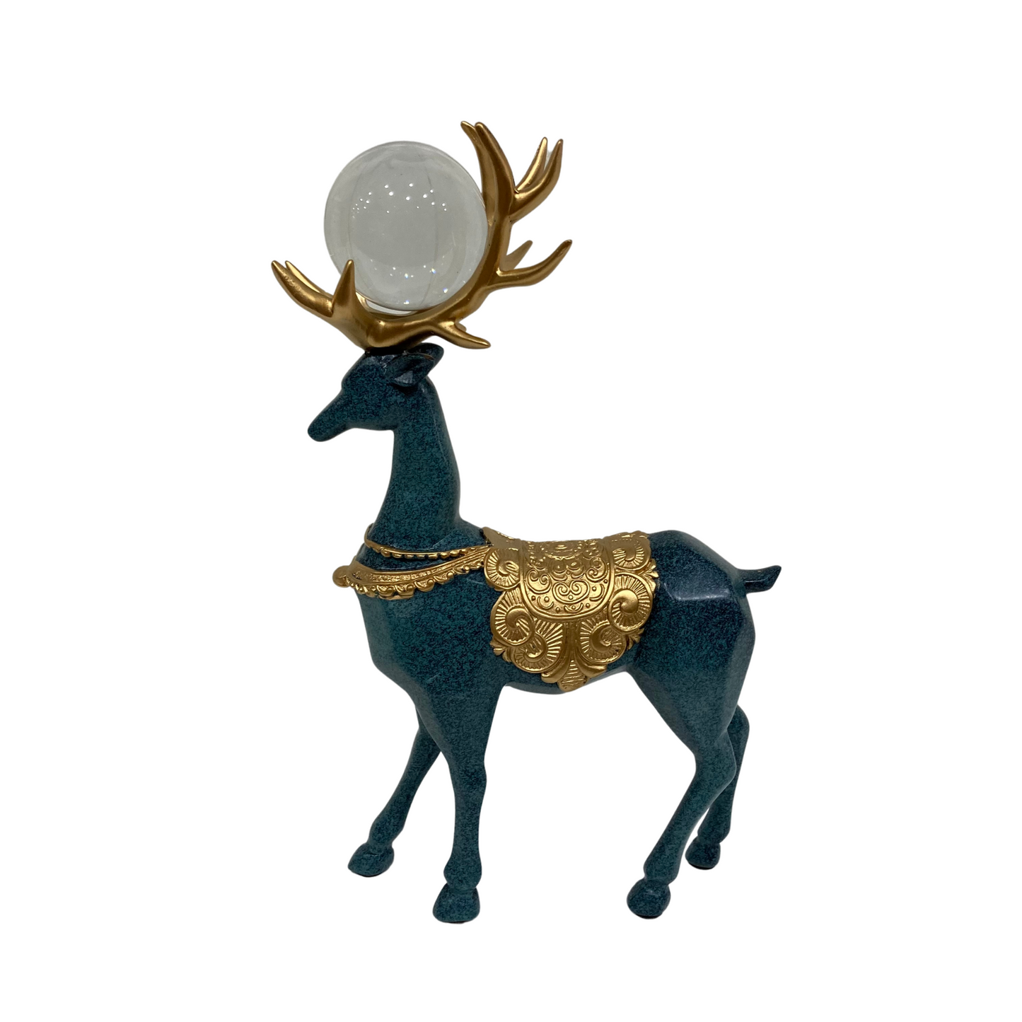 Blue and Gold Standing Deer with Glass Ball