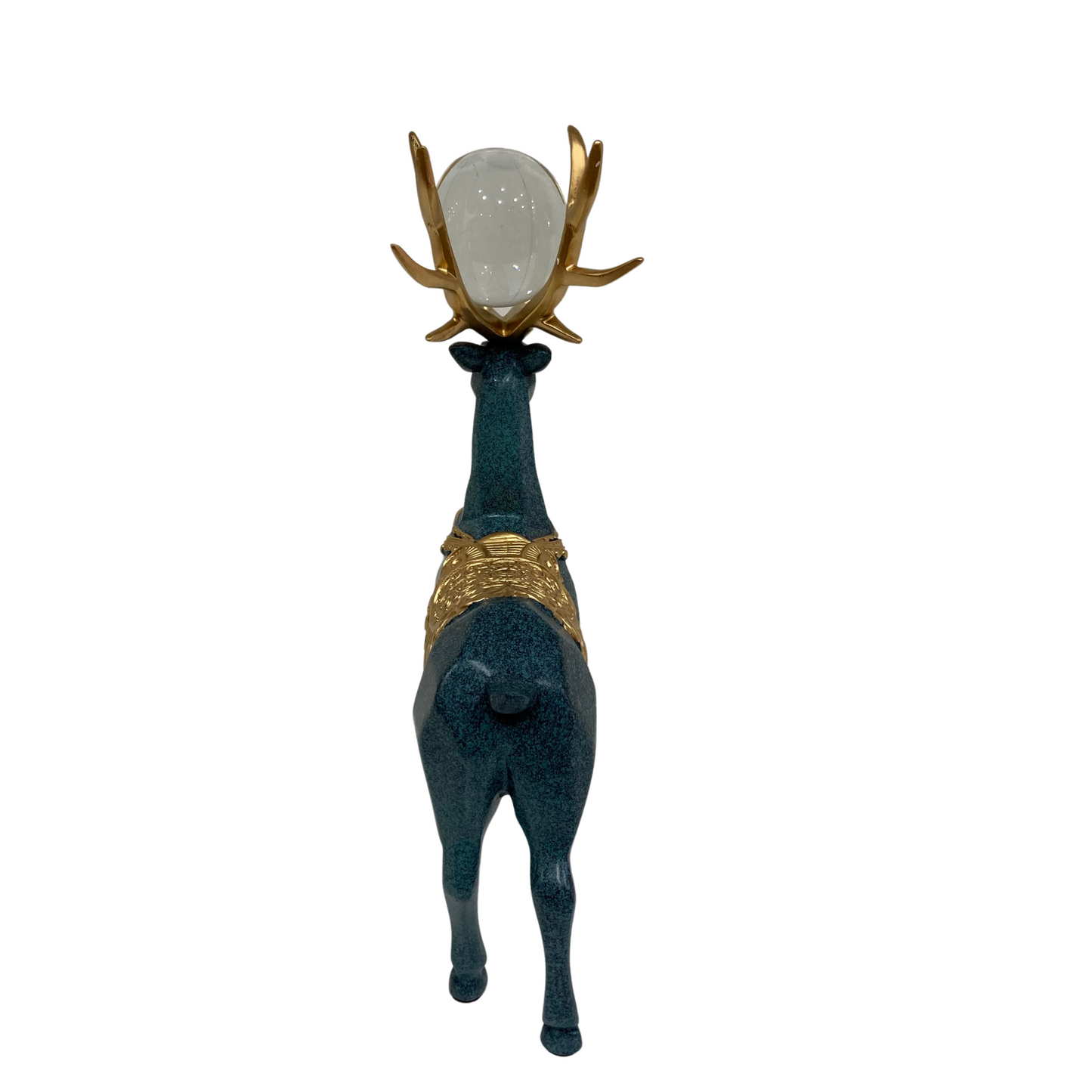 Blue and Gold Standing Deer with Glass Ball