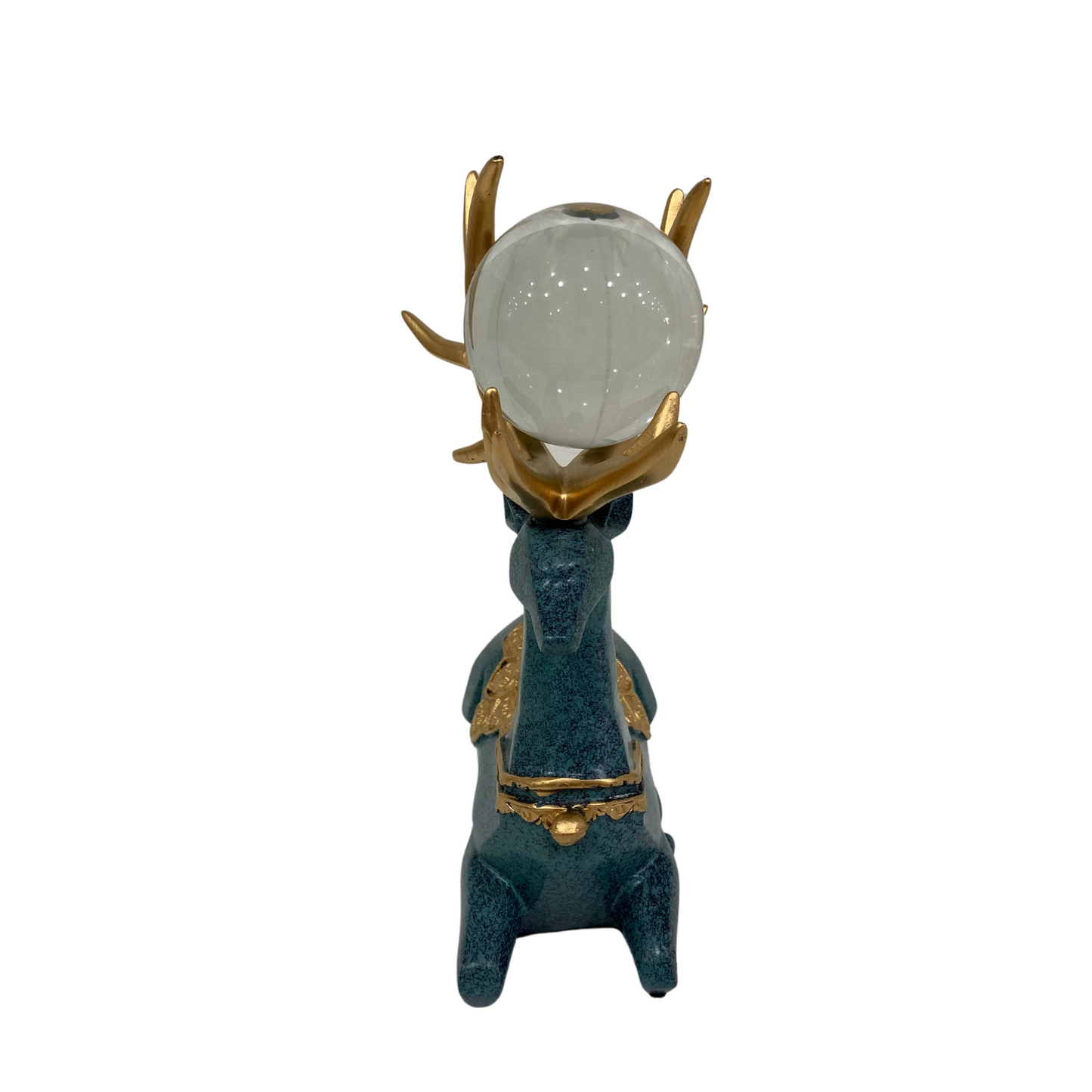 Blue and Gold Sitting Deer with Glass Ball