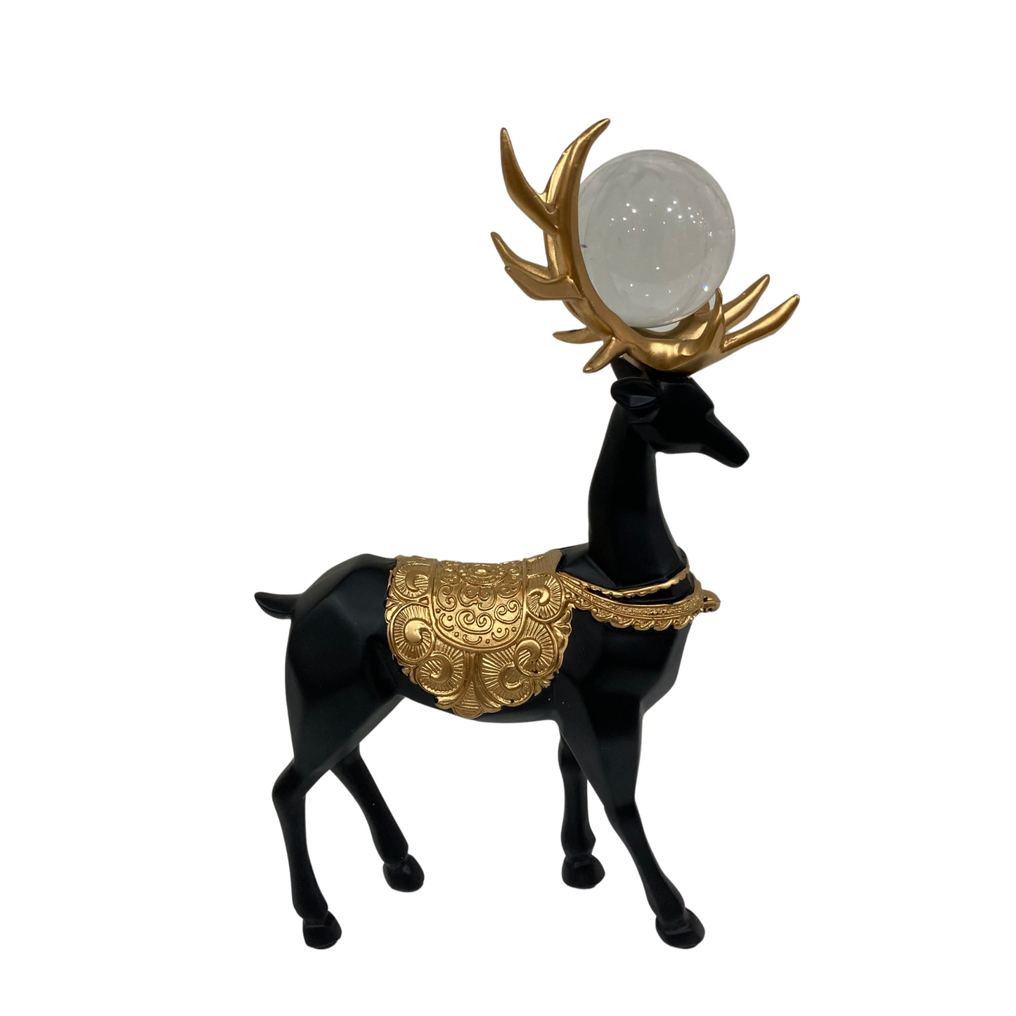 Black and Gold Standing Deer with Glass Ball