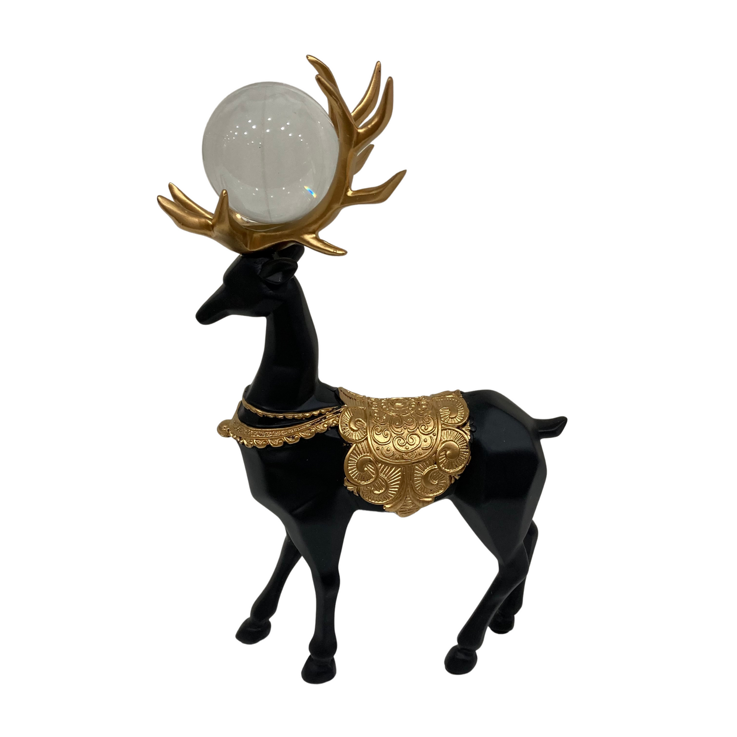 Black and Gold Standing Deer with Glass Ball