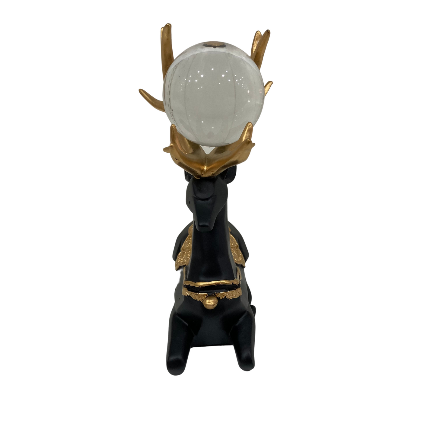 Black and Gold Sitting Deer with Glass Ball
