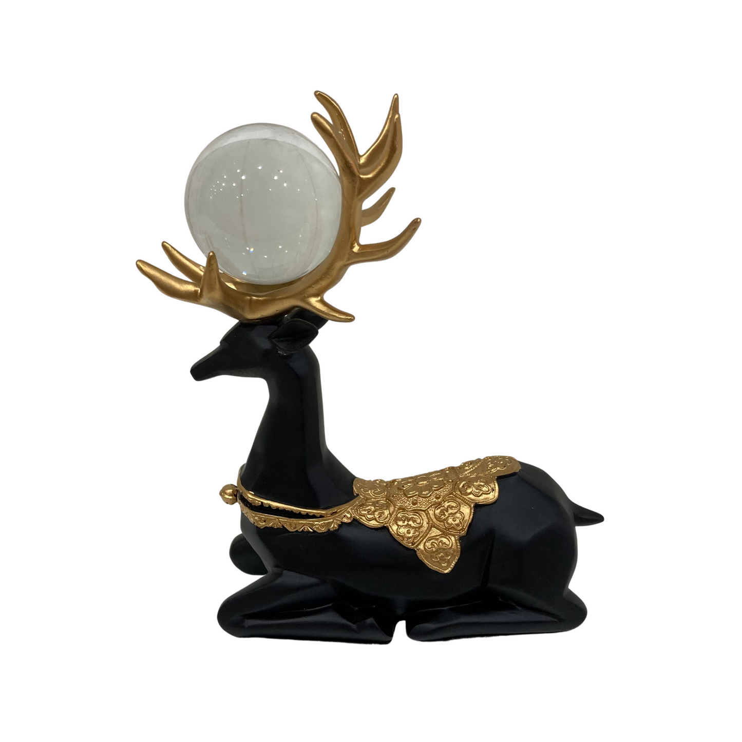 Black and Gold Sitting Deer with Glass Ball