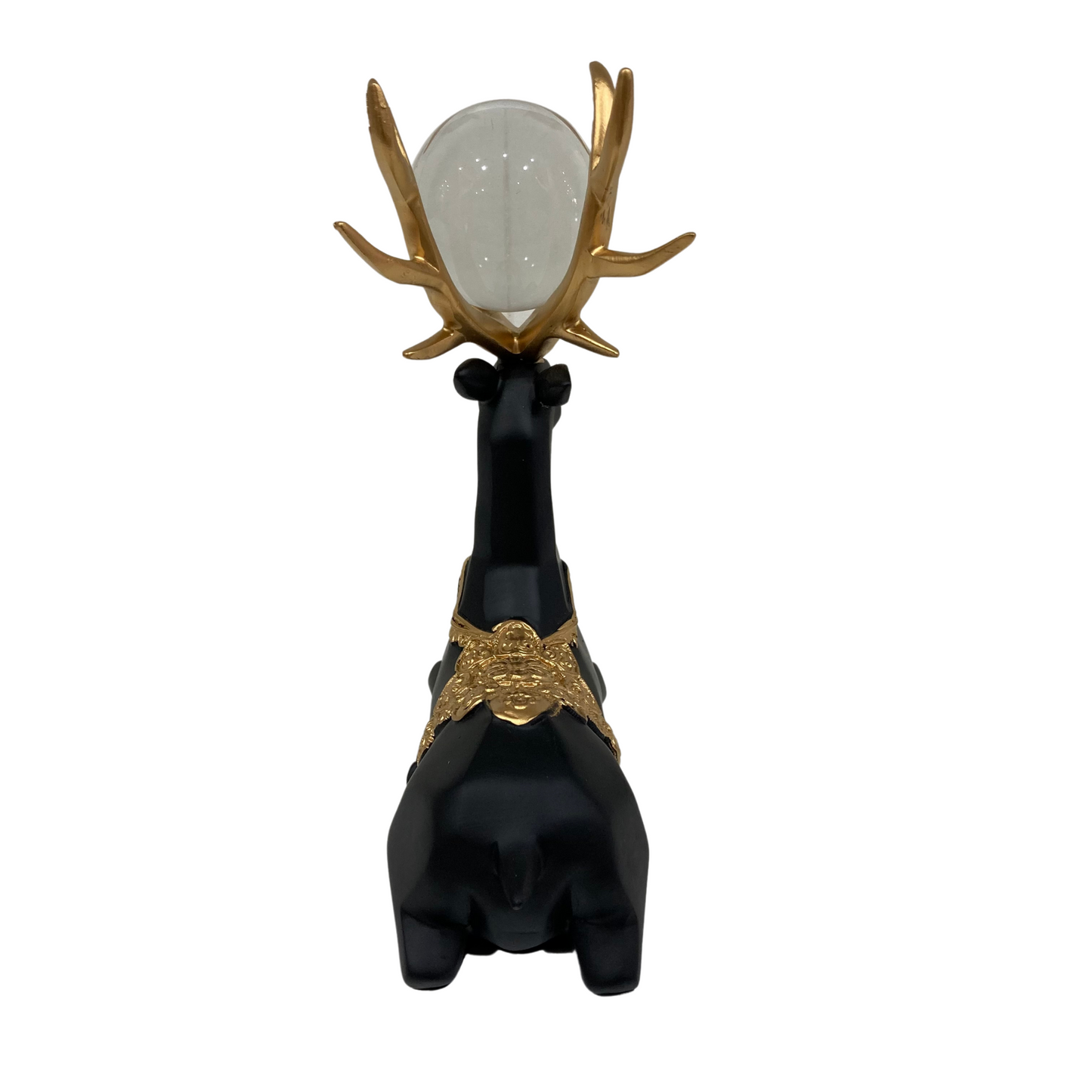 Black and Gold Sitting Deer with Glass Ball